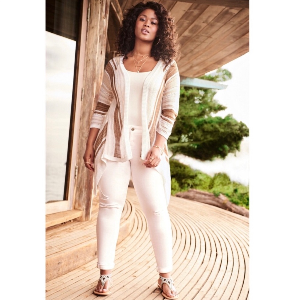 Torrid striped drape cardigan tan and white